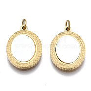 316 Surgical Stainless Steel Pendants, with Shell and Jump Rings, Oval, Real 14K Gold Plated, 16x12x1.5mm, Jump Ring: 3.8x0.6mm, 2.6mm inner diameter(STAS-S116-318G)