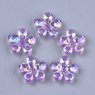 Transparent Acrylic Bead Caps, AB Color, Faceted, 5-Petal, Flower, Medium Orchid, 23x22x7mm, Hole: 1.8mm, about 380pcs/500g(TACR-T007-05E)