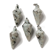 Natural Sesame Jasper Pendants, Cone Charms with Rack Plating Platinum Plated Brass Snap on Bails, 36~36.5x15~15.5mm, Hole: 5~6.5x2mm(G-Z055-02P-03)