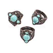 Synthetic Turquoise Retro Finger Rings, Adjustable Brass Rings for Women, 25.5mm, Inner Diameter: 19mm(RJEW-B067-01R-15)