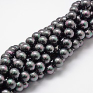 Shell Pearl Bead Strands, Rainbow Plated, Grade A, Round, Black, 12mm, Hole: 1mm, about 34pcs/strand, 16 inch(X-BSHE-L025-05-12mm)