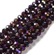 Baking Electroplate Glass Beads Strands, AB Color, Faceted, Round, Coconut Brown, 8x6mm, Hole: 1mm, about 63~65pcs/strand, 15.75''(39~40cm)(DGLA-A039-J8mm-B22)