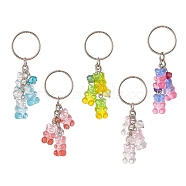 Gradient Color Transparent Resin Bear Charm Keychain, with Iron Key Rings, Mixed Color, 73mm(KEYC-JKC00458)