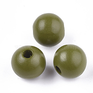 Painted Natural Wood European Beads, Large Hole Beads, Round, Olive, 16x15mm, Hole: 4mm(WOOD-S049-06E)