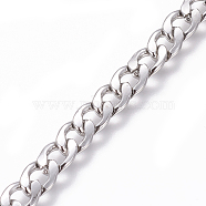 201 Stainless Steel Cuban Link Chains, Chunky Curb Chains, Twisted Chains, Unwelded, Stainless Steel Color, 5.5mm, Links: 7.8x5.5x1.5mm(CHS-L020-037P)