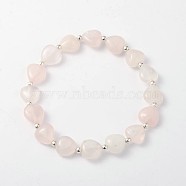 Heart Rose Quartz Stretch Bracelets, with Silver Color Plated Iron Finding, 57mm(X-BJEW-JB02066-03)
