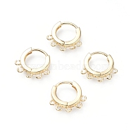 Brass Huggie Hoop Earring Findings, Ring, with Horizontal Loops, Golden, 15x14.5x2.5mm, Hole: 1mm, pin: 1mm(ZIRC-G156-08G)