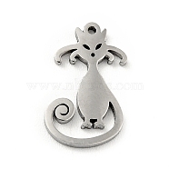 Non-Tarnish 304 Stainless Steel Pendants, Cat, Stainless Steel Color, 12.5x8x0.8mm, Hole: 0.7mm(STAS-E159-04P)