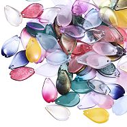 180Pcs 18 Colors Transparent Spray Painted Glass Rhinestone Pendants, with Glitter Powder, Petaline, Mixed Color, 16x9.5x2mm, Hole: 1mm, 10pcs/color(GLAA-SZ0001-52)