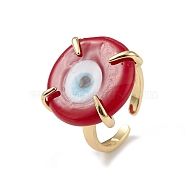 Lampwork Evil Eye Open Cuff Ring, Golden Brass Lucky Jewelry for Women, Lead Free & Cadmium Free, Red, Inner Diameter: 16mm(RJEW-C051-01G-04)