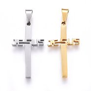 304 Stainless Steel Pendants, Cross with Word Jesus, Mixed Color, 31x17x2.2mm, Hole: 8x4mm(STAS-H469-45)