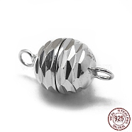 Rhodium Plated 925 Sterling Silver Magnetic Clasps, with 925 Stamp, Round, Platinum, 14.5x8mm, Hole: 1.5mm(STER-L057-014P)