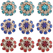 18Pcs 3 Colors 1-Hole Alloy Rhinestone Shank Buttons, Garment Accessories, Flower, Mixed Color, 21.5x10mm, Hole: 2mm, 6pcs/color(BUTT-GF0003-61)