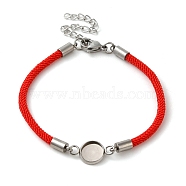 Milan Cord & 304 Stainless Steel Bracelets Making, with Round Tray, Red, Tray: 8mm, 7-1/4 inch(18.5cm)(MAK-H004-02B-P02)