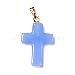 Glass Pendants, with Golden Plated Iron Findings, Cross, Cornflower Blue, 28.5x18x4.5mm, Hole: 5.5x3mm(GLAA-A004-02D)