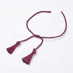 Polyester DIY Braided Bracelet Making, with Tassel, Medium Violet Red, 10-7/8 inch(275mm), 2mm, Hole: 2mm, Tassels: 23x6mm(MAK-K018-A13)