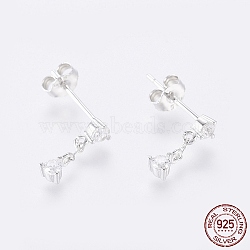 Rhodium Plated 925 Sterling Silver Dangle Stud Earrings, with Clear Cubic Zirconia, with S925 Stamp, Platinum, 11.5mm, Pin: 0.6mm(EJEW-AA00271-13P)
