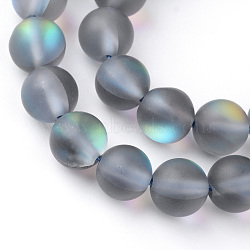 Synthetic Moonstone Beads Strands, Holographic Beads, Dyed, Frosted, Round, Gray, 6mm, Hole: 1mm, about 60~62pcs/strand, 14~15 inch(X-G-R375-6mm-A03)