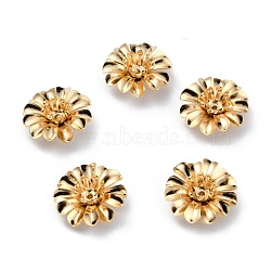 Brass Bead Caps, Cadmium Free & Lead Free, Multi-Petal Flower, Real 24K Gold Plated, 14x5mm, Hole: 0.9mm(KK-O131-23G)
