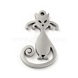 304 Stainless Steel Pendants, Cat, Stainless Steel Color, 12.5x8x0.8mm, Hole: 0.7mm(STAS-E159-04P)