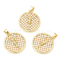 Rack Plating Brass Micro Pave Cubic Zirconia Pendants, Long-Lasting Plated, Lead Free & Cadmium Free, Flat Round, Real 18K Gold Plated, 22.5x20x3.5mm, Hole: 4x3.5mm(KK-A185-35G)