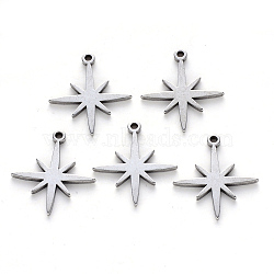 304 Stainless Steel Pendants, Laser Cut, Eight Pointed Star, Stainless Steel Color, 15x15x1mm, Hole: 1.2mm(X-STAS-N092-37)