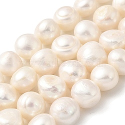 Natural Cultured Freshwater Pearl Beads Strands, Two Sides Polished, Floral White, 10~11mm, Hole: 0.5mm, about 19pcs/strand, 6.89''(17.5cm)(PEAR-A006-11F)