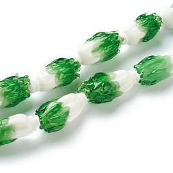 Handmade Lampwork Beads, Chinese Cabbage, Green, 22.5~24.5x11~12mm, Hole: 2mm(LAMP-G142-04)