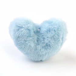 Handmade Faux Rabbit Fur Pom Pom Ball Covered Pendants, Fuzzy Bunny Hair Balls, with Elastic Fiber, Heart, Sky Blue, 85~90x85~110x45~55mm, Hole: 4x5mm(WOVE-J001-02)