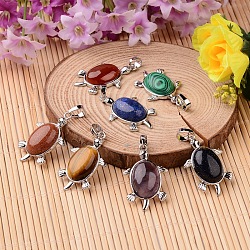 Tortoise Platinum Tone Brass Natural & Synthetic Mixed Stone Pendants, 34x21x7mm, Hole: 5x7mm(G-F265-01)