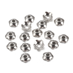 Brass Bead Caps, Flower, Platinum Color, Size: about 4mm in diameter, hole, 1.2mm(KK-TB857-P)