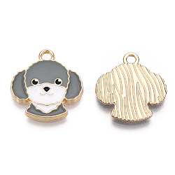 Alloy Enamel Pendants, Light Gold, Dog, Gray, 18x17x1.5mm, Hole: 2mm(ENAM-S119-003C)