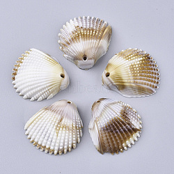 Acrylic Pendants, Imitation Gemstone Style, Shell/Scallop, Floral White, 30.5x29x11mm, Hole: 1.8mm, about 300pcs/500g.(OACR-N130-001)