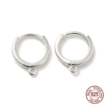 925 Sterling Silver Huggie Hoop Earring Findings, with Loops, with S925 Stamp, Silver, 19 Gauge, 14x12.5x1.6mm, Hole: 1.2mm, Pin: 0.9mm