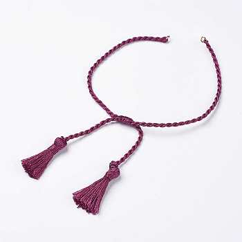 Polyester DIY Braided Bracelet Making, with Tassel, Medium Violet Red, 10-7/8 inch(275mm), 2mm, Hole: 2mm, Tassels: 23x6mm