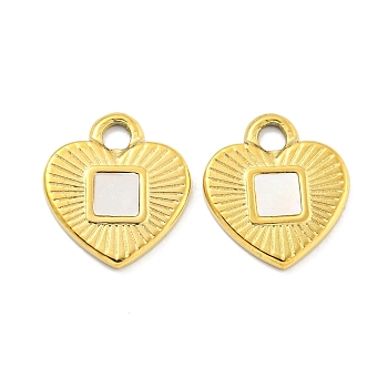 PVD Vacuum Plating 304 Stainless Steel Pendants, with Shell, Heart Charm, Real 18K Gold Plated, 15x13x1.5mm, Hole: 2.3mm