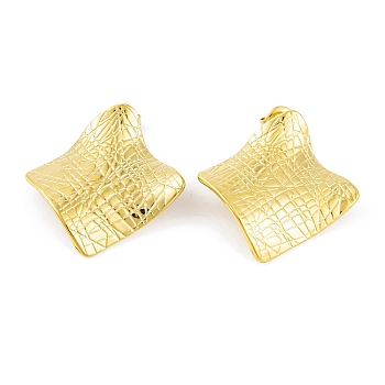 Ion Plating(IP) 304 Stainless Steel Stud Earrings for Women, Wave Texture Rhombus, Real 14K Gold Plated, 30x30mm