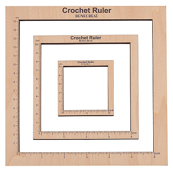 Wooden Square Frame Crochet Ruler, Wheat, 63.5~185x63.5~185x5mm, 3pcs/set