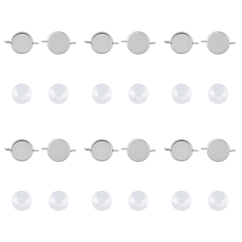 DIY Link Connectors Making Kits, Include 304 Stainless Steel Cabochon Connector Links Settings and Clear Glass Cabochons, Flat Round, Stainless Steel Color, Link Settings: 21x14x2mm, Hole: 2.5mm, 50pcs/box