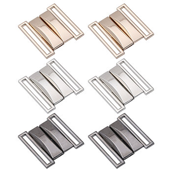 6 Pairs 3 Colors Alloy Interlocking Clasps, Rectangle, Mixed Color, 35x33x5mm, Hole: 3mm, 2 pairs/color