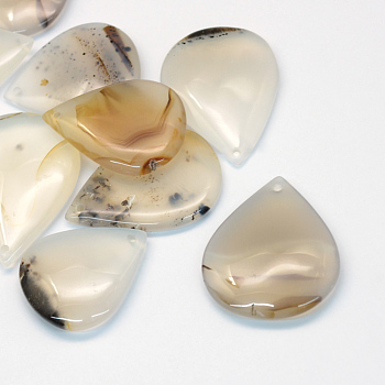 Teardrop Natural Striped Agate/Banded Agate Pendants, 34~50x27~36x4~8mm, Hole: 2mm