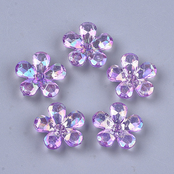 Transparent Acrylic Bead Caps, AB Color, Faceted, 5-Petal, Flower, Medium Orchid, 23x22x7mm, Hole: 1.8mm, about 380pcs/500g