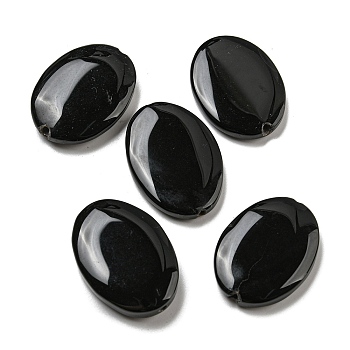 Natural Black Onyx(Dyed & Heated) Beads, Flat Oval, Black, 34.5~36.5x25.5~26x6~6.5mm, Hole: 1.8mm