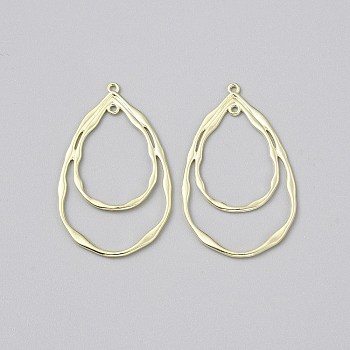 Alloy Pendant, Golden, 2-Loop Link Pendants, Teardrop, 48.5x29.5x1.5mm, Hole: 1.4mm