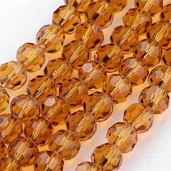 Transparent Glass Bead Strands, Imitate Austrian Crystal, Faceted(32 Facets), Round, Goldenrod, 8mm, Hole: 1mm, about 70~72pcs/strand, 20~21 inch