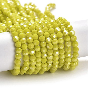 Opaque Glass Beads Strands, Faceted, Round, Yellow, 4mm, Hole: 0.7mm, about 88~95pcs/strand, 12.99~14.06 inch(33~35.7cm)