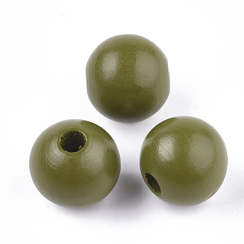 Painted Natural Wood European Beads, Large Hole Beads, Round, Olive, 16x15mm, Hole: 4mm