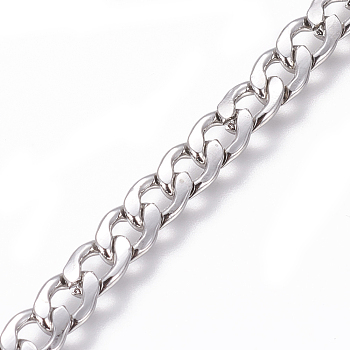 201 Stainless Steel Cuban Link Chains, Chunky Curb Chains, Twisted Chains, Unwelded, Stainless Steel Color, 5.5mm, Links: 7.8x5.5x1.5mm