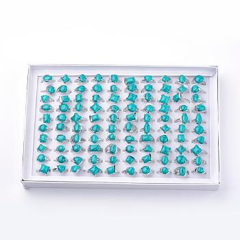 Synthetic Turquoise Rings, with Alloy Findings, Mixed Size, Mixed Shape, Platinum, 16~20mm, 100pcs/box