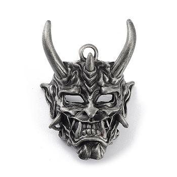 Tibetan Style Alloy Pendant, Frosted, Devil Charm, Antique Silver, 44x30x10mm, Hole: 3.5mm